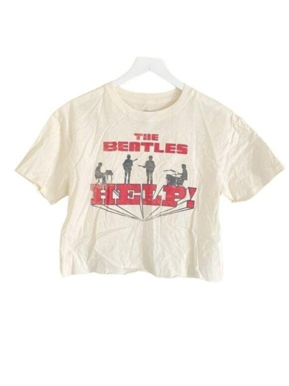 The Beatles HELP Ivory Crop Tee Graphic Print